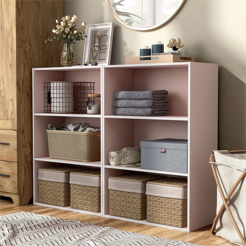 Furniture of America Seni Stackable Wood 3-Shelf Bookcase in Light Pink