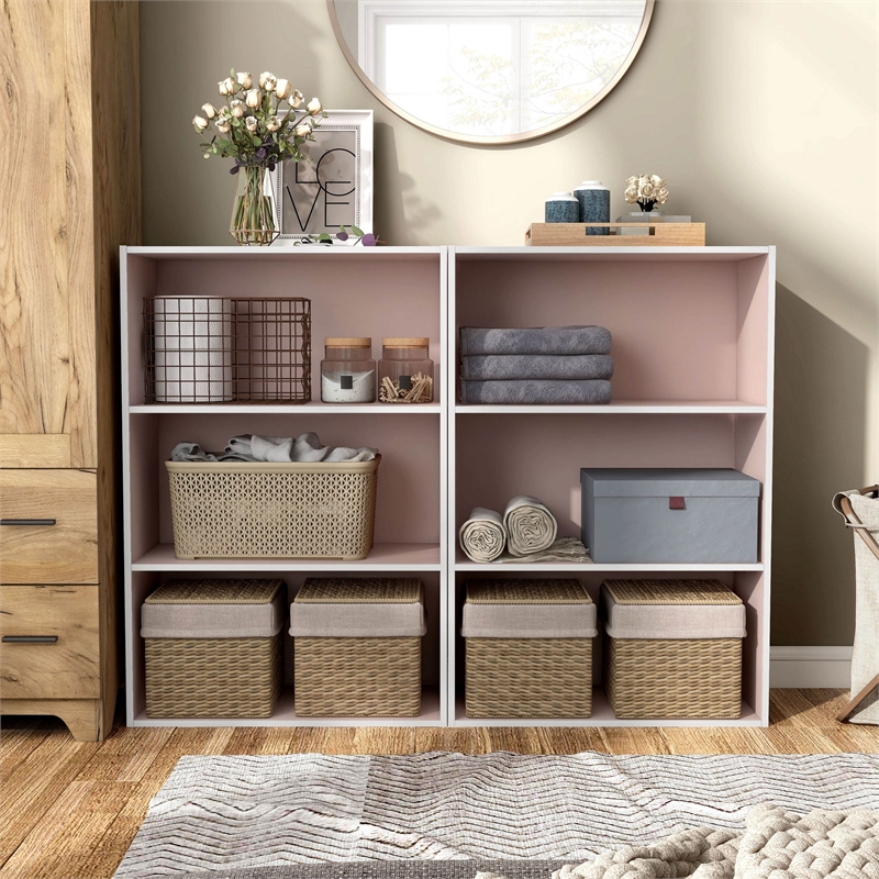 Furniture of America Seni Stackable Wood 3-Shelf Bookcase in Light Pink