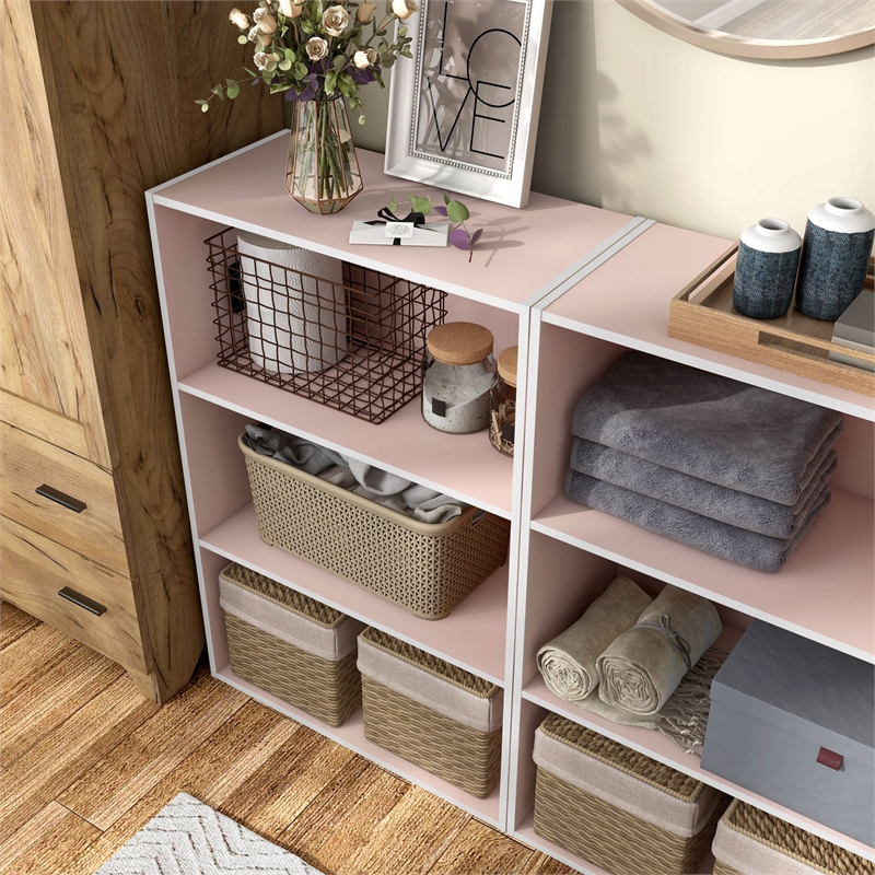 Furniture of America Seni Stackable Wood 3-Shelf Bookcase in Light Pink
