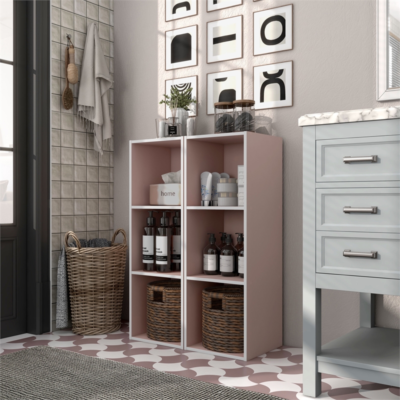 Furniture of America Seni Stackable Wood 3-Cube Bookcase in Light Pink