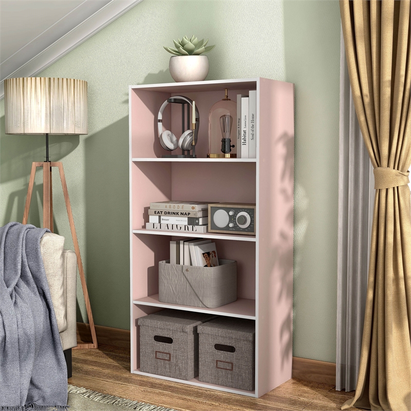 Furniture of America Seni Stackable Wood 4-Shelf Bookcase in Light Pink
