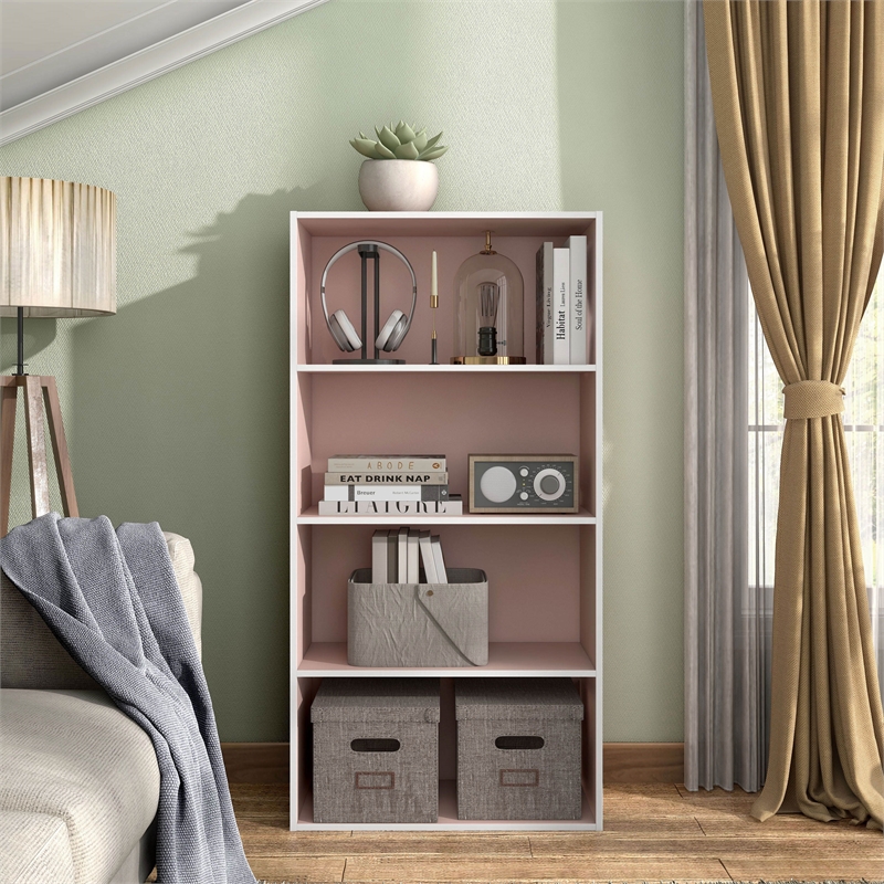 Furniture of America Seni Stackable Wood 4-Shelf Bookcase in Light Pink