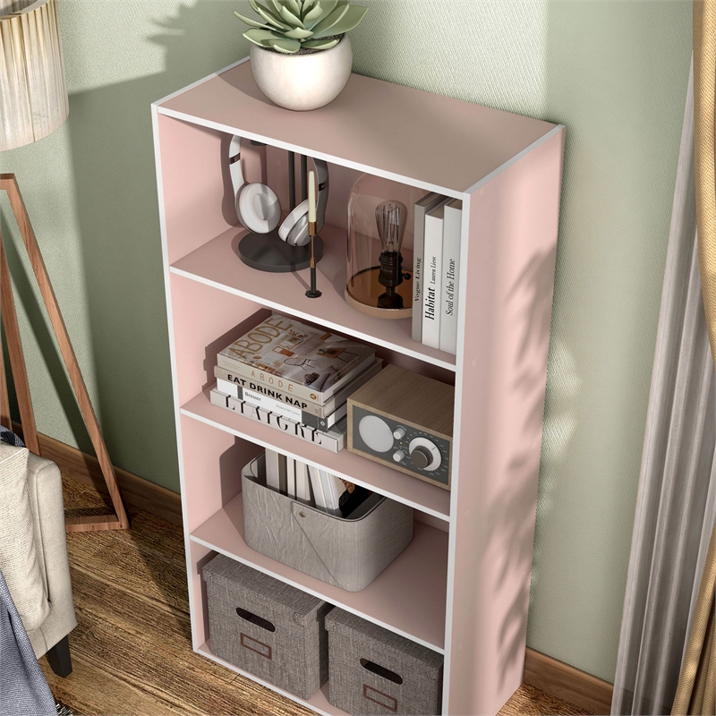Furniture of America Seni Stackable Wood 4-Shelf Bookcase in Light Pink