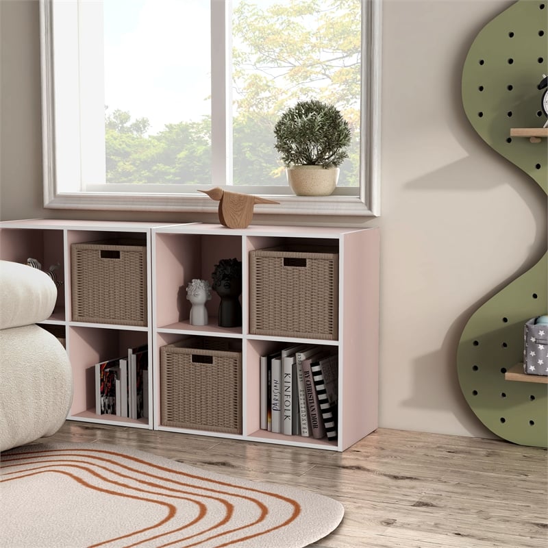 Furniture of America Seni Stackable Wood 4-Cube Bookcase in Light Pink