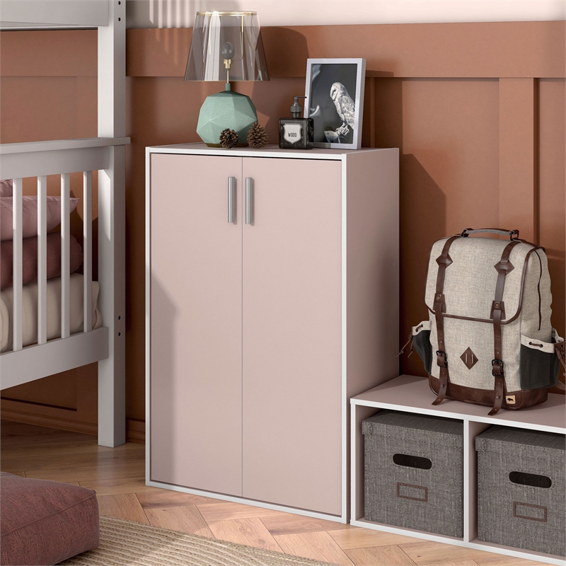 Furniture of America Seni Stackable Wood 3-Shelf Light Pink Bookcase with Door