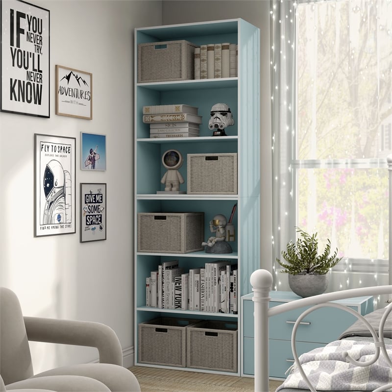 Furniture of America Seni Stackable Wood 3-Shelf Bookcase in Light Blue