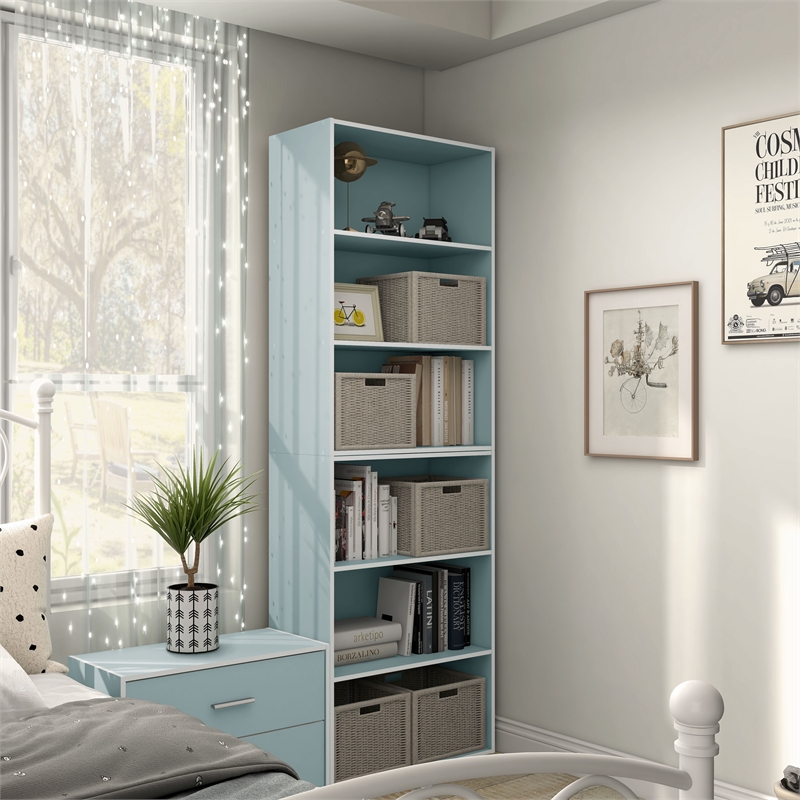 Furniture of America Seni Stackable Wood 3-Shelf Bookcase in Light Blue