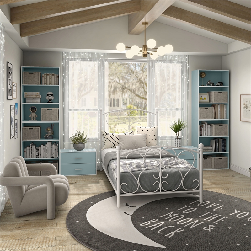 Furniture of America Seni Stackable Wood 3-Shelf Bookcase in Light Blue