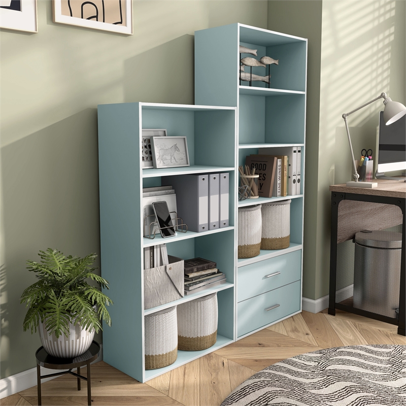 Furniture of America Seni Stackable Wood 4-Shelf Bookcase in Light Blue