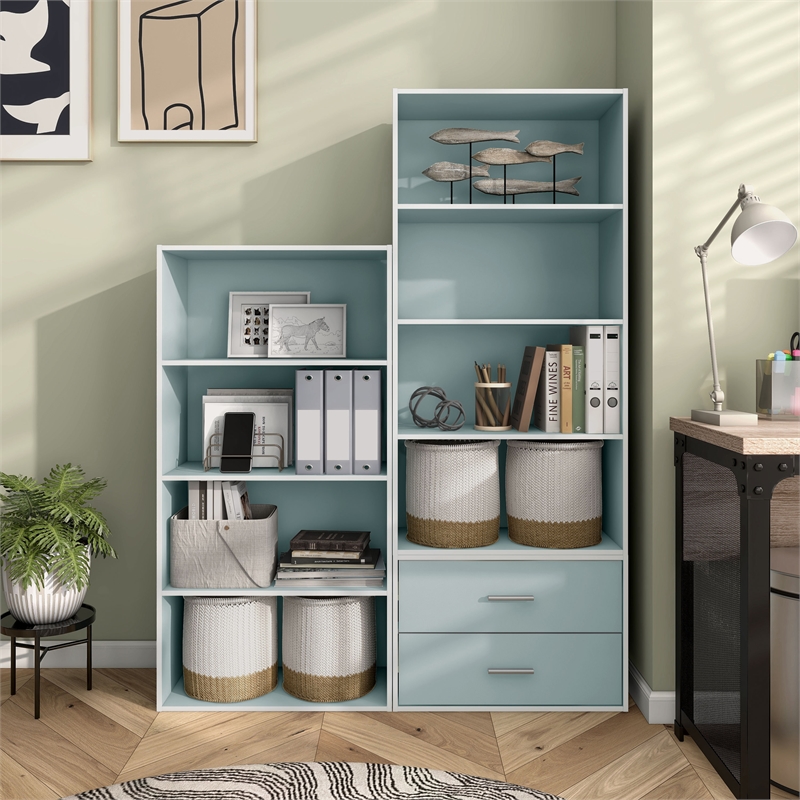 Furniture of America Seni Stackable Wood 4-Shelf Bookcase in Light Blue