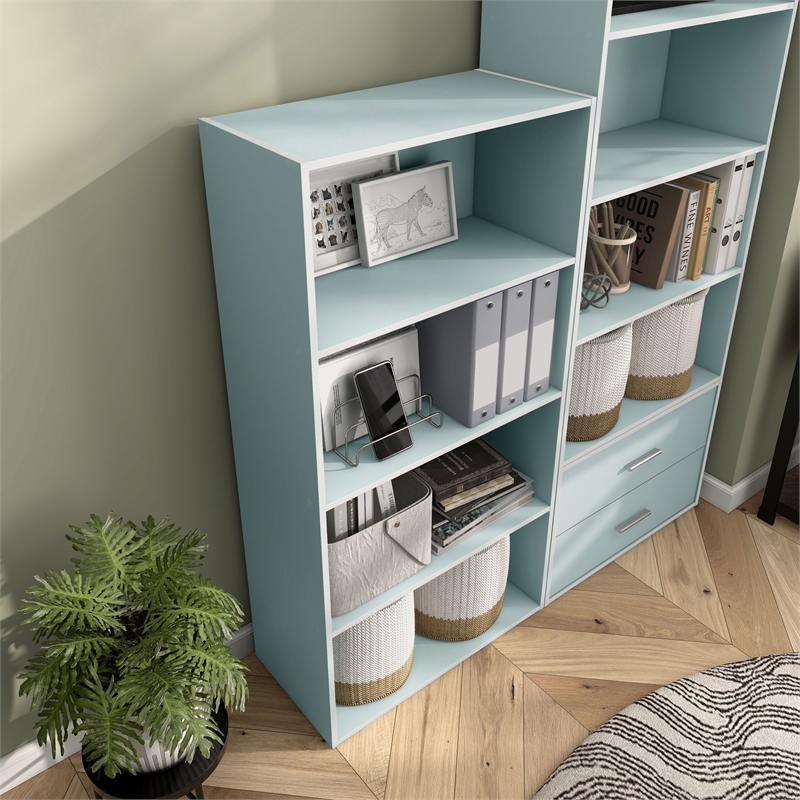 Furniture of America Seni Stackable Wood 4-Shelf Bookcase in Light Blue
