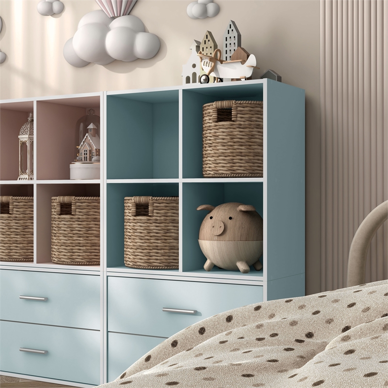 Furniture of America Seni Stackable Wood 4-Cube Bookcase in Light Blue