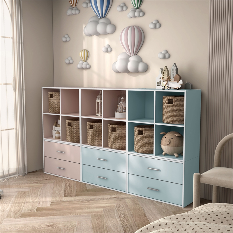 Furniture of America Seni Stackable Wood 4-Cube Bookcase in Light Blue