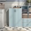 Furniture of America Seni Stackable Wood 3-Shelf Light Blue Bookcase with Door