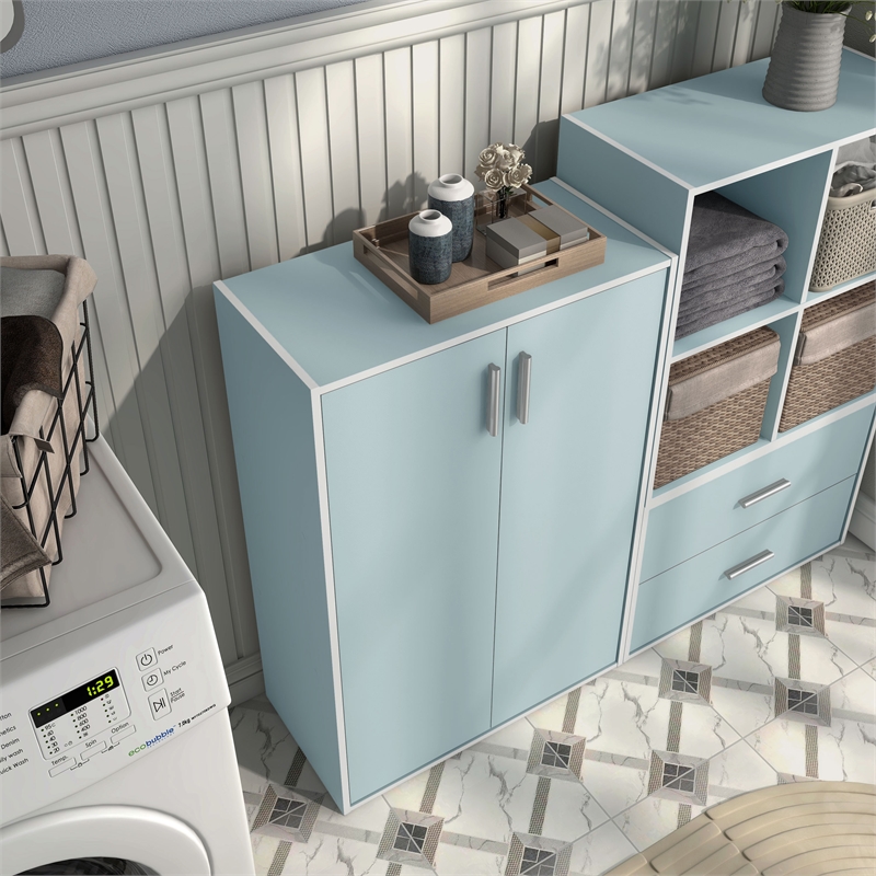 Furniture of America Seni Stackable Wood 3-Shelf Light Blue Bookcase with Door