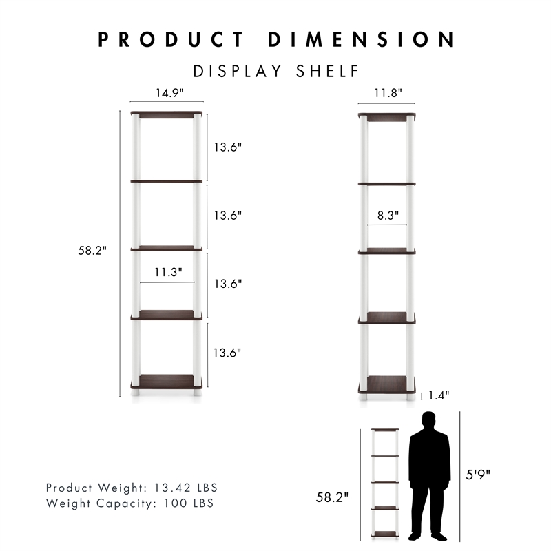 Furniture of America Seni 5-Tier 15-Inch Shelves Wood Open Bookcase in Espresso