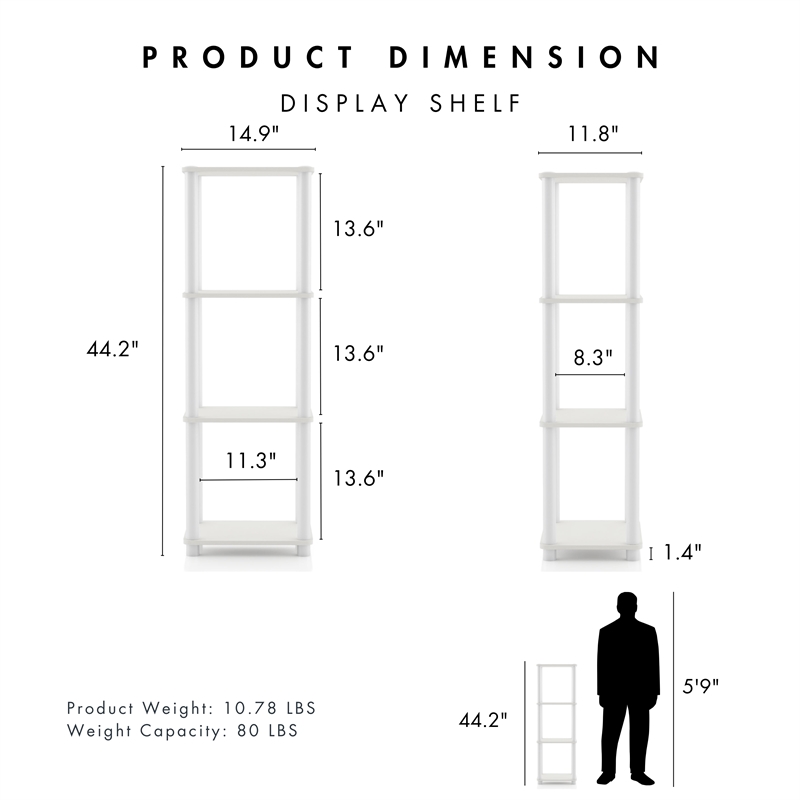 Furniture of America Seni 4-Tier 15-Inch Shelves Wood Open Bookcase in White