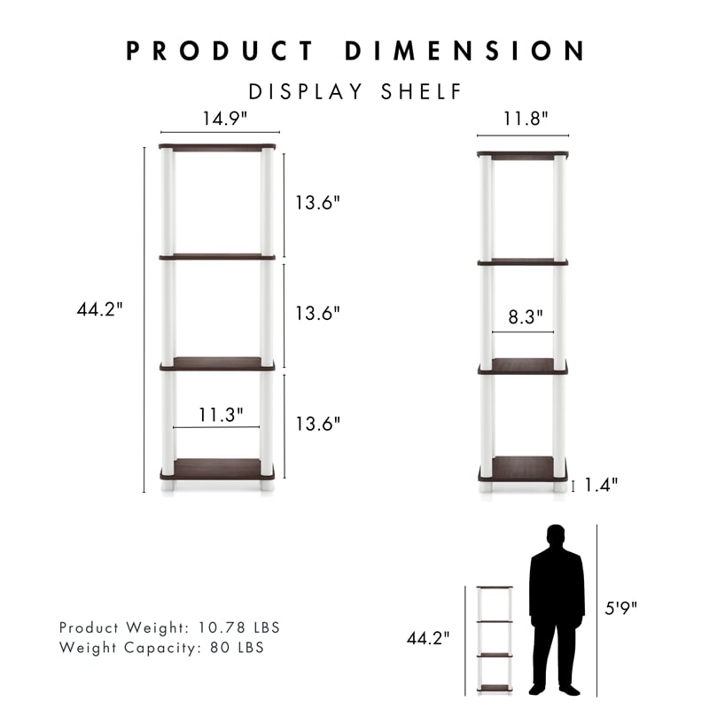 Furniture of America Seni 4-Tier 15-Inch Shelves Wood Open Bookcase in Espresso