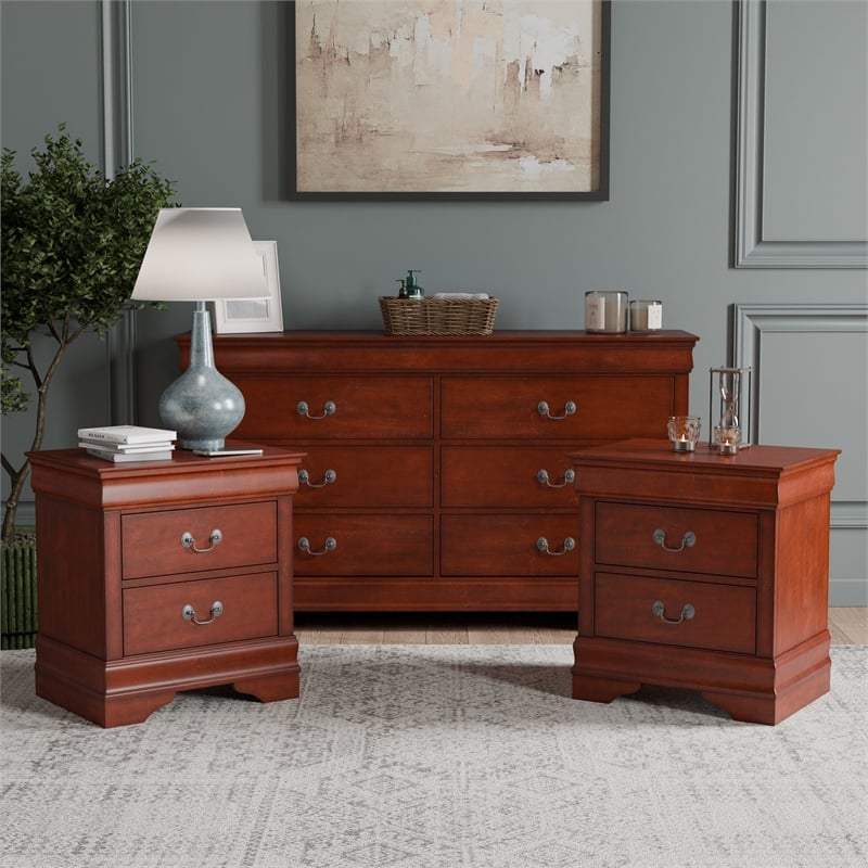 Furniture of America Arabella Wood 3-Piece Nightstand and Dresser Set in Cherry