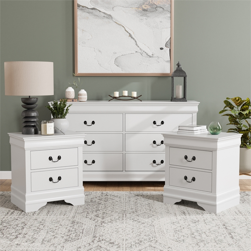 Furniture of America Arabella Wood 3-Piece Nightstand and Dresser Set in White