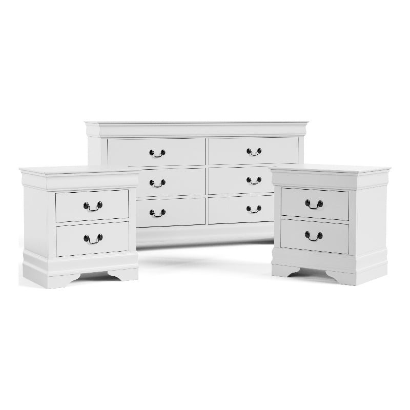Furniture of America Arabella Wood 3-Piece Nightstand and Dresser Set in White