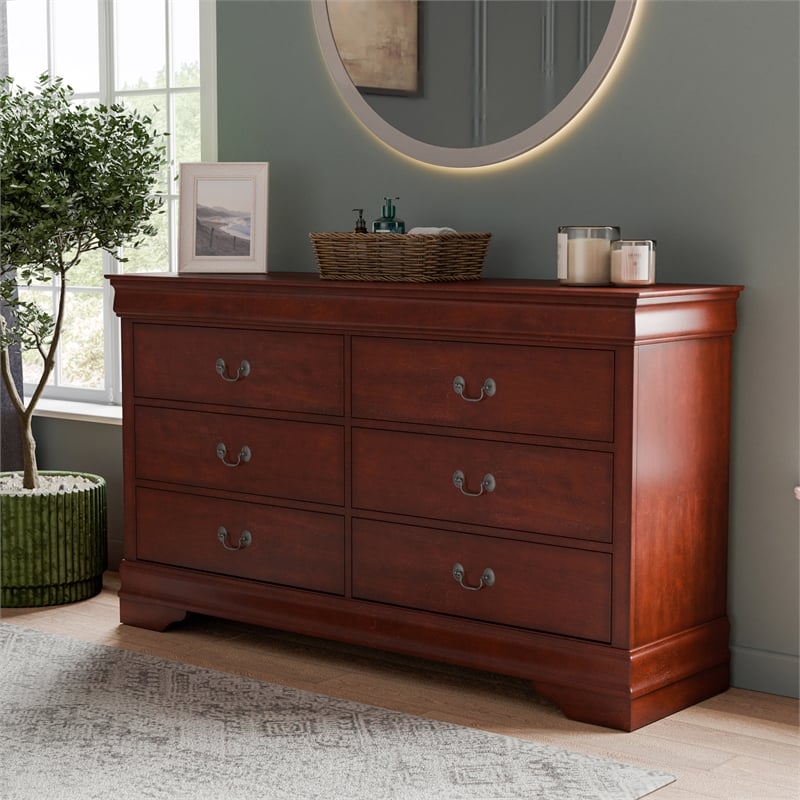 Furniture of America Arabella Wood Dovetail 6-Drawer Dresser in Cherry