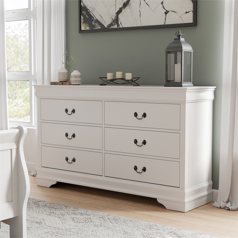 Furniture of America Arabella Wood Dovetail 6-Drawer Dresser in White