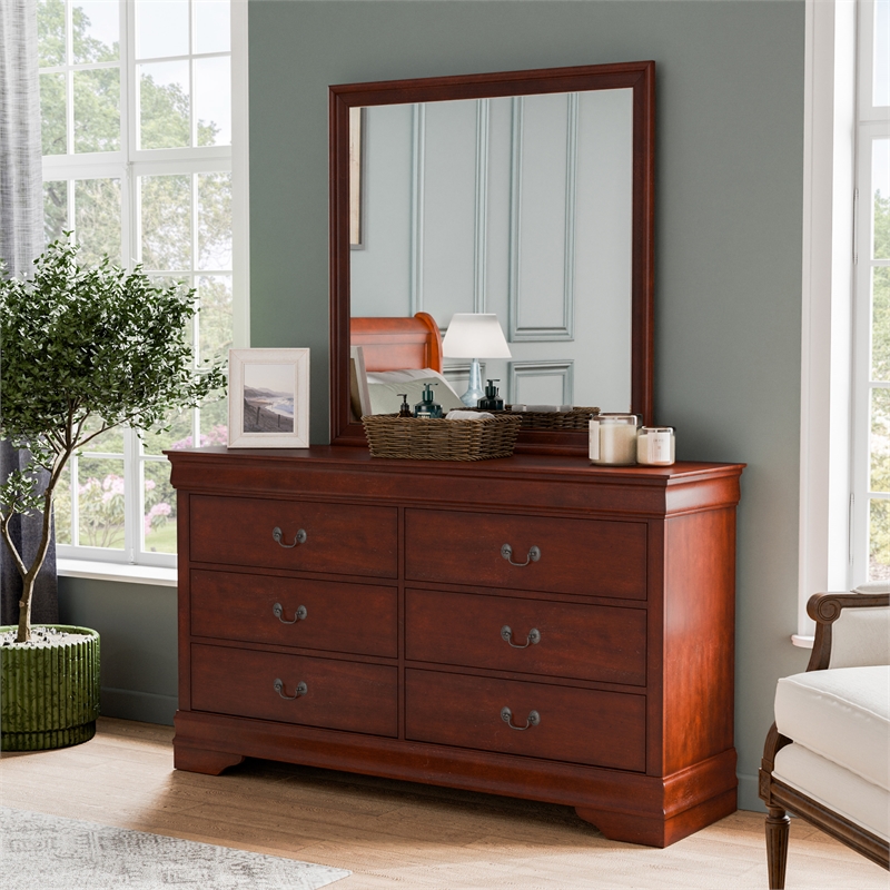 Furniture of America Arabella Wood Dresser with Mirror in Cherry
