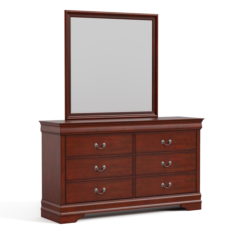 Furniture of America Arabella Wood Dresser with Mirror in Cherry