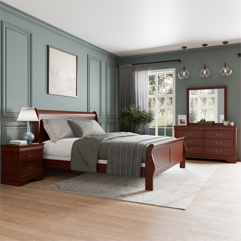 Furniture of America Arabella Wood 4-Piece King Bedroom Set in Cherry