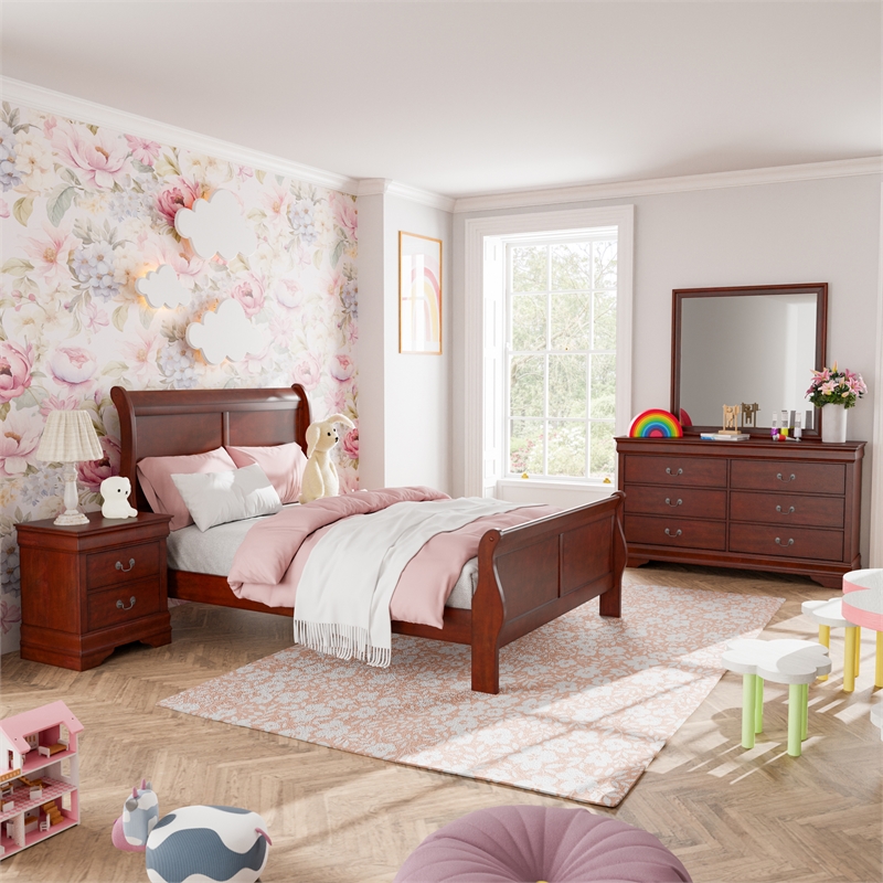 Furniture of America Arabella Wood 4-Piece Full Bedroom Set in Cherry
