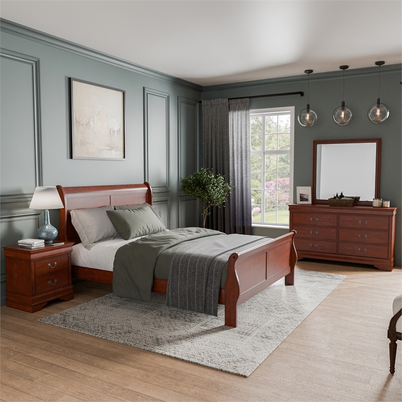 Furniture of America Arabella Wood 4-Piece Queen Bedroom Set in Cherry
