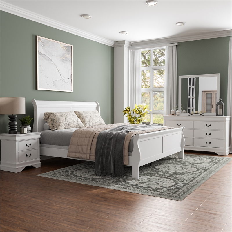 Furniture of America Arabella Wood 4-Piece King Bedroom Set in White