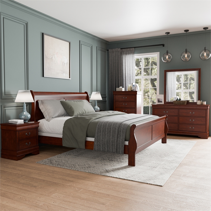 Furniture of America Arabella Wood 6-Piece King Bedroom Set in Cherry