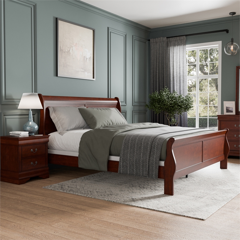 Furniture of America Arabella Wood 2-Piece King Bedroom Set in Cherry