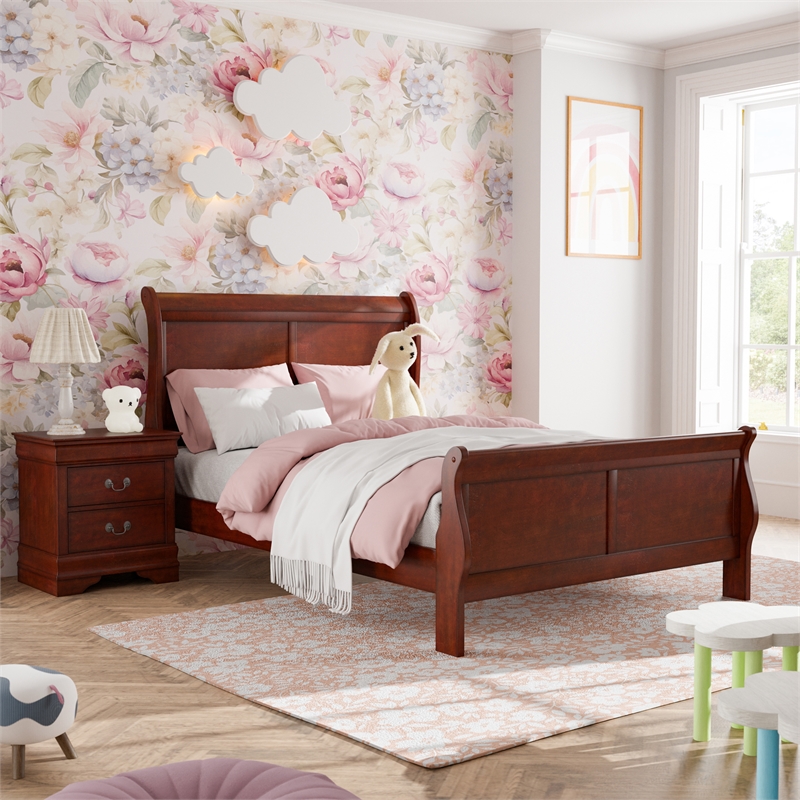 Furniture of America Arabella Wood 2-Piece Full Bedroom Set in Cherry