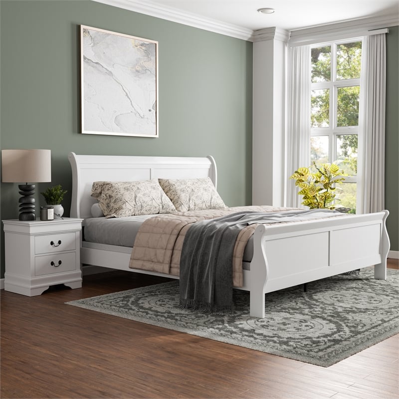 Furniture of America Arabella Wood 2-Piece King Bedroom Set in White