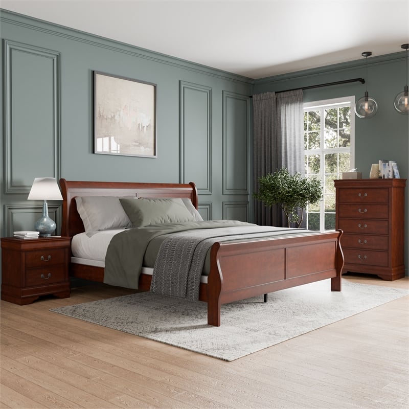 Furniture of America Arabella Wood 3-Piece King Bedroom Set in Cherry
