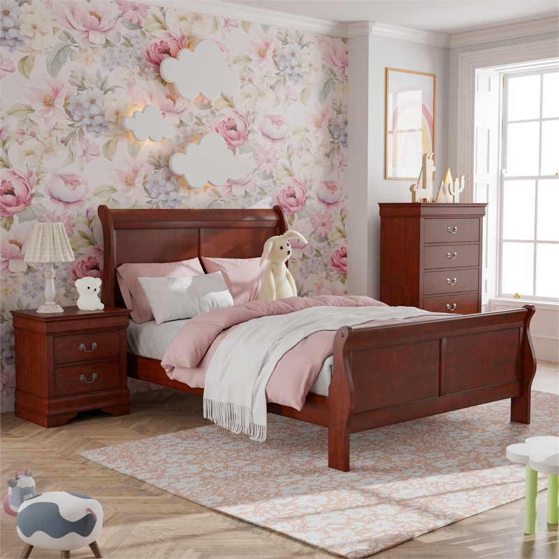 Furniture of America Arabella Wood 3-Piece Full Bedroom Set in Cherry