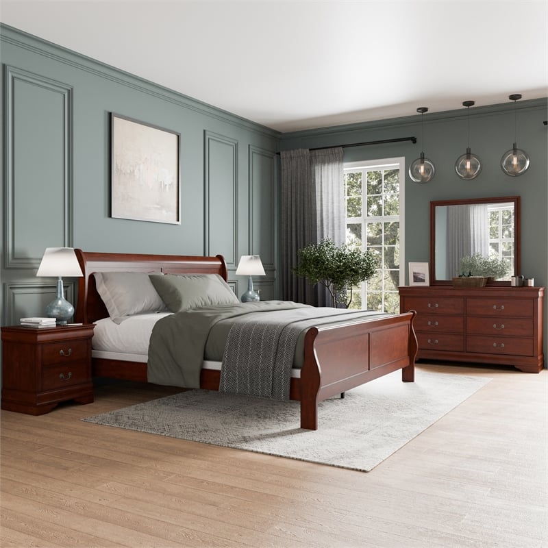 Furniture of America Arabella Wood 5-Piece King Bedroom Set in Cherry
