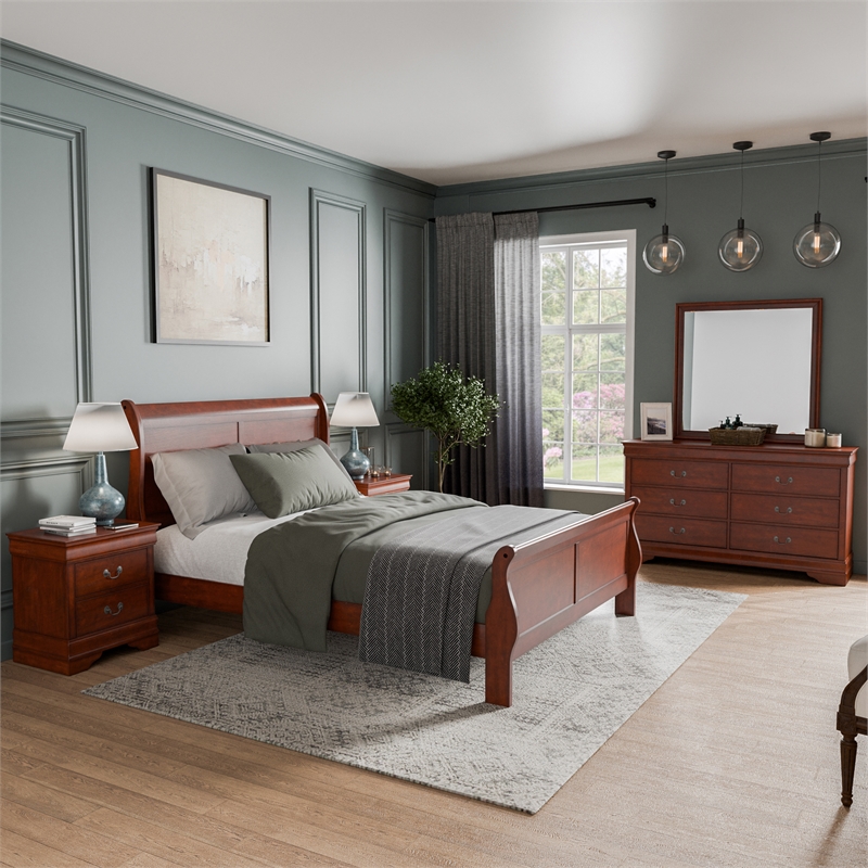 Furniture of America Arabella Wood 5-Piece Queen Bedroom Set in Cherry