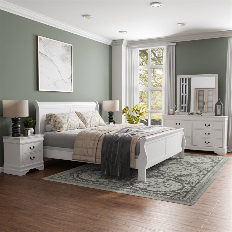 Furniture of America Arabella Wood 5-Piece King Bedroom Set in White
