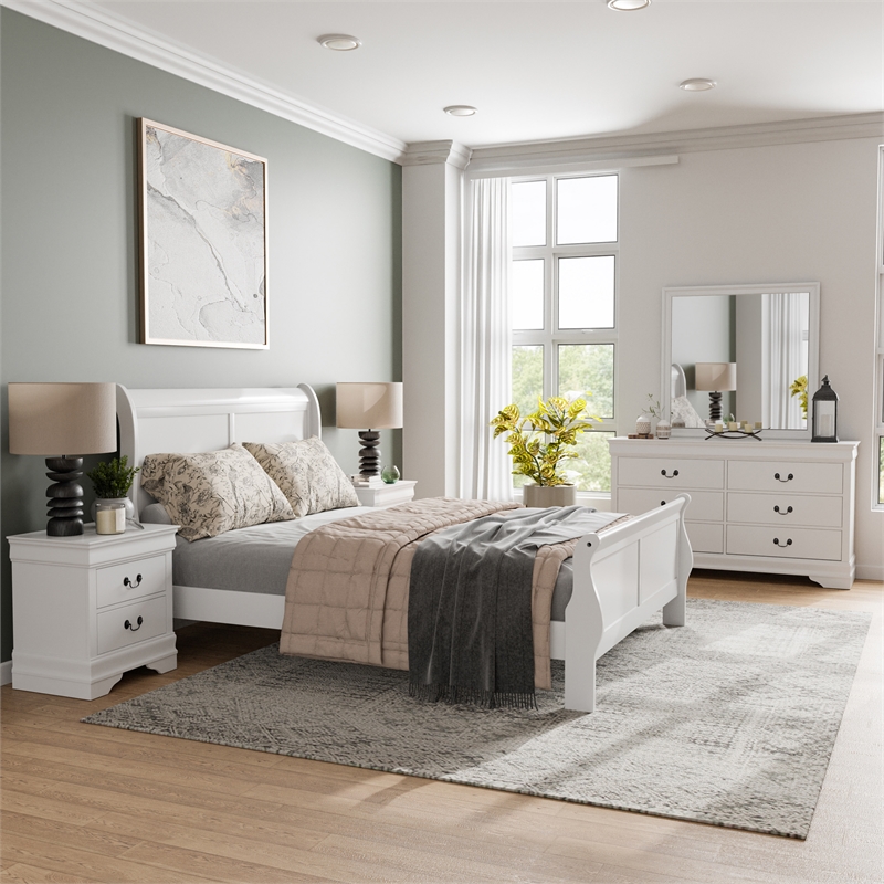 Furniture of America Arabella Wood 5-Piece Full Bedroom Set in White
