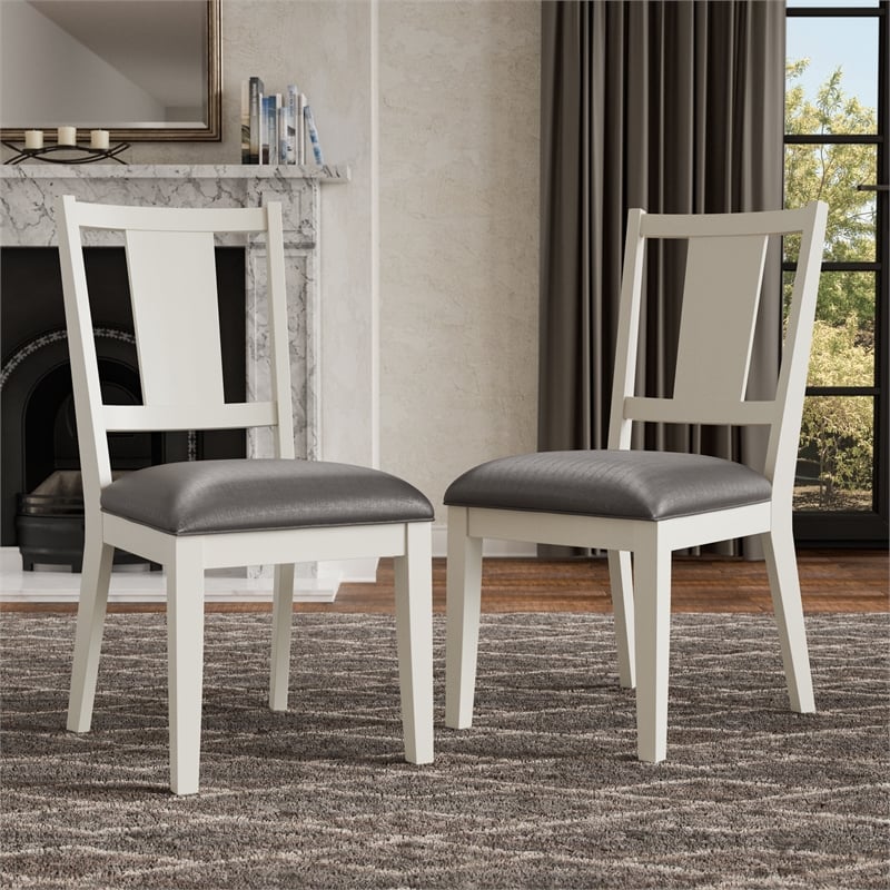 Furniture of America Arvin Wood Padded Side Chairs in White (Set of 2)
