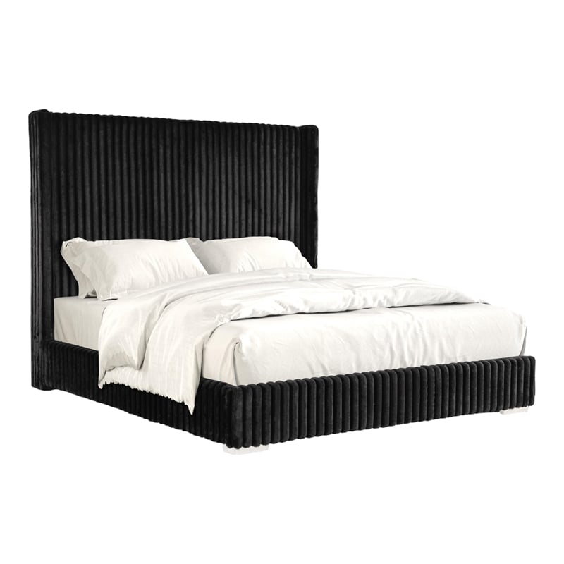 Furniture of America Plutforn Chenille Mattress Ready King Bed in Black