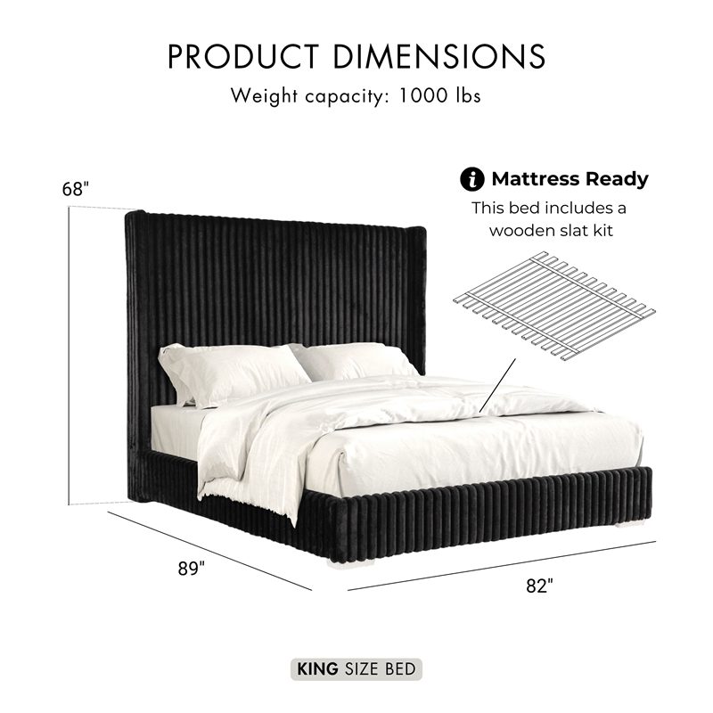 Furniture of America Plutforn Chenille Mattress Ready King Bed in Black