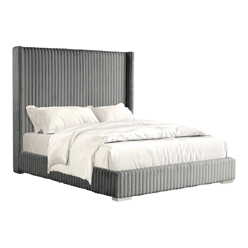 Furniture of America Plutforn Chenille Mattress Ready King Bed in Gray
