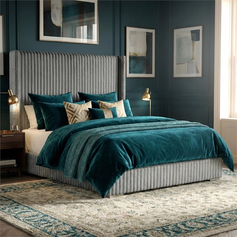 Furniture of America Plutforn Chenille Mattress Ready King Bed in Gray