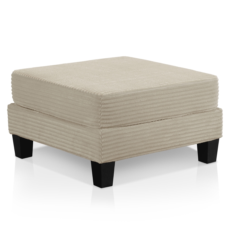 Furniture of America Reese Chenille and Wood Storage Ottoman in Beige