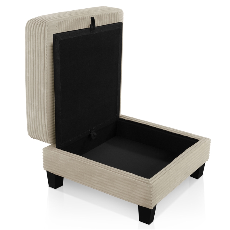 Furniture of America Reese Chenille and Wood Storage Ottoman in Beige